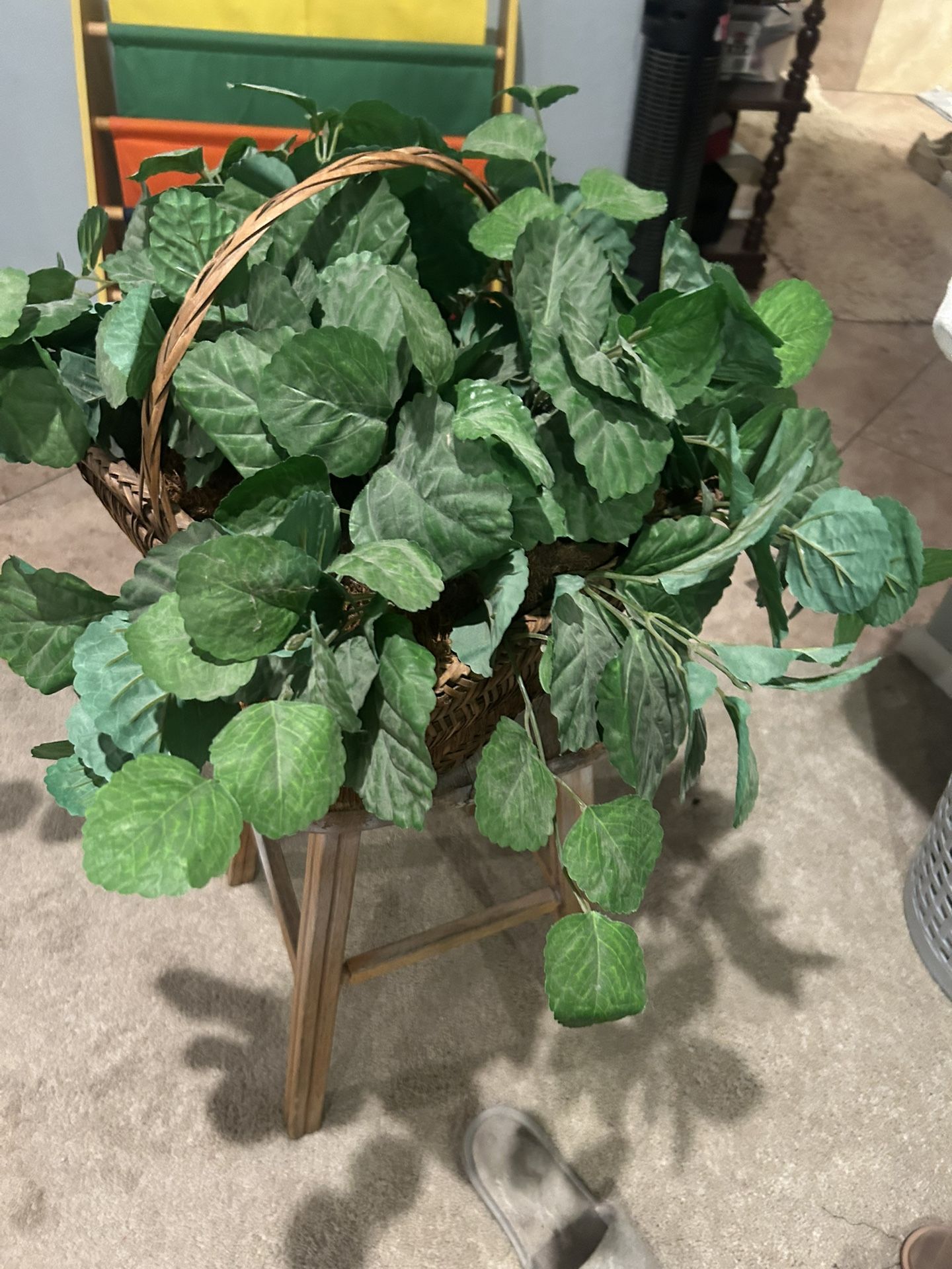 Faux Plant In Wicker Basket