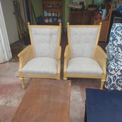 2 Cane And Tweed Chairs