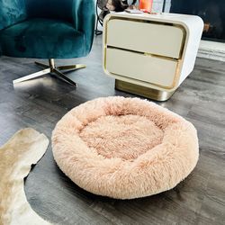 NEW Blush Pink Beige Tan Fuzzy Donut Dog Pet Bed