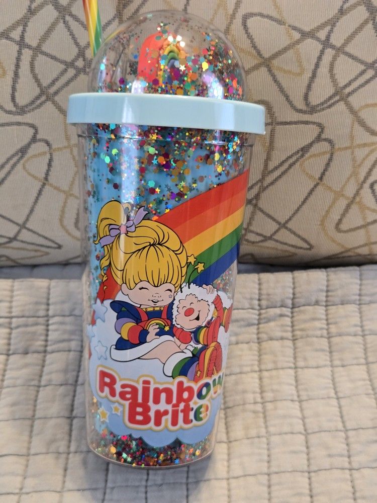 Rainbow Brite Tumbler Acrylic Travel Cup Glitter Dome BPA FREE Colorful 20oz