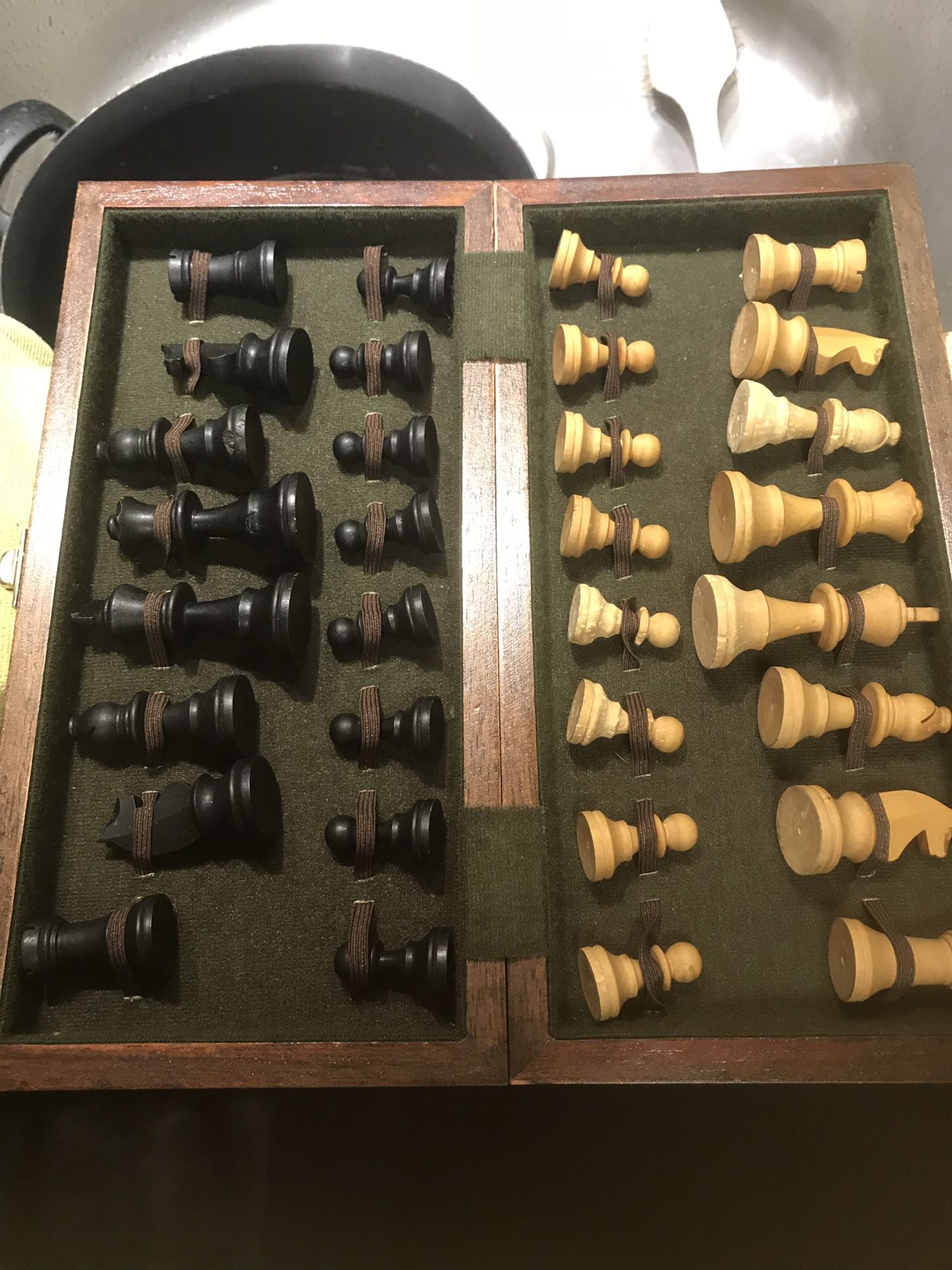 Vintage portable wood chess set