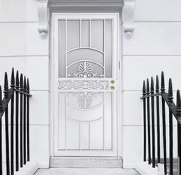 Venus 36 in. x 80 in. Universal Reversible White Gloss Steel Storm Security Door