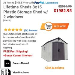 LIFETIME PLASTIC SHED 8X15 DISMANTLED CAN DELIVER 