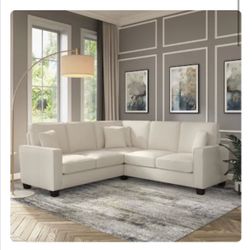 Sectional Sofa Bush Furniture Stockton Cream Herringbone Fabric