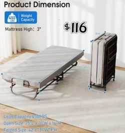 😀 Portable Folding Bed with Foam Mattress, Metal Frame Lockable Wheels ( in the box . Clearance price