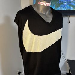 Nike V-Neck Sweater Pullover Cardigan Vest Big Swoosh BLACK/WHITE Size XL