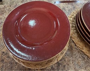 Set of 8 Burgundy Stoneware Dinner Plates – Rustic French Style – Ambiance & Provence Collections