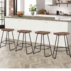 24" Swivel Bar Stools Set of 2 Industrial Backess Bartsools Metal Counter Height Stools with Wood Top Matte Black