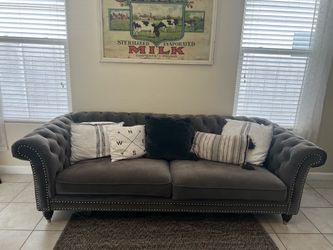 Gray Velvet Chesterfield Tufted Sofa