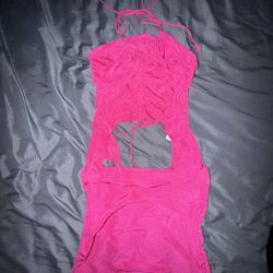 Pink Hem Halter Top & Bodycon Skirt - M
