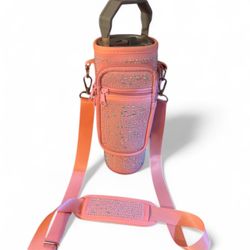 CINICA Pink Bling Water Bottle 30 40oz Tumbler Holder w/ Strap & Card Holder