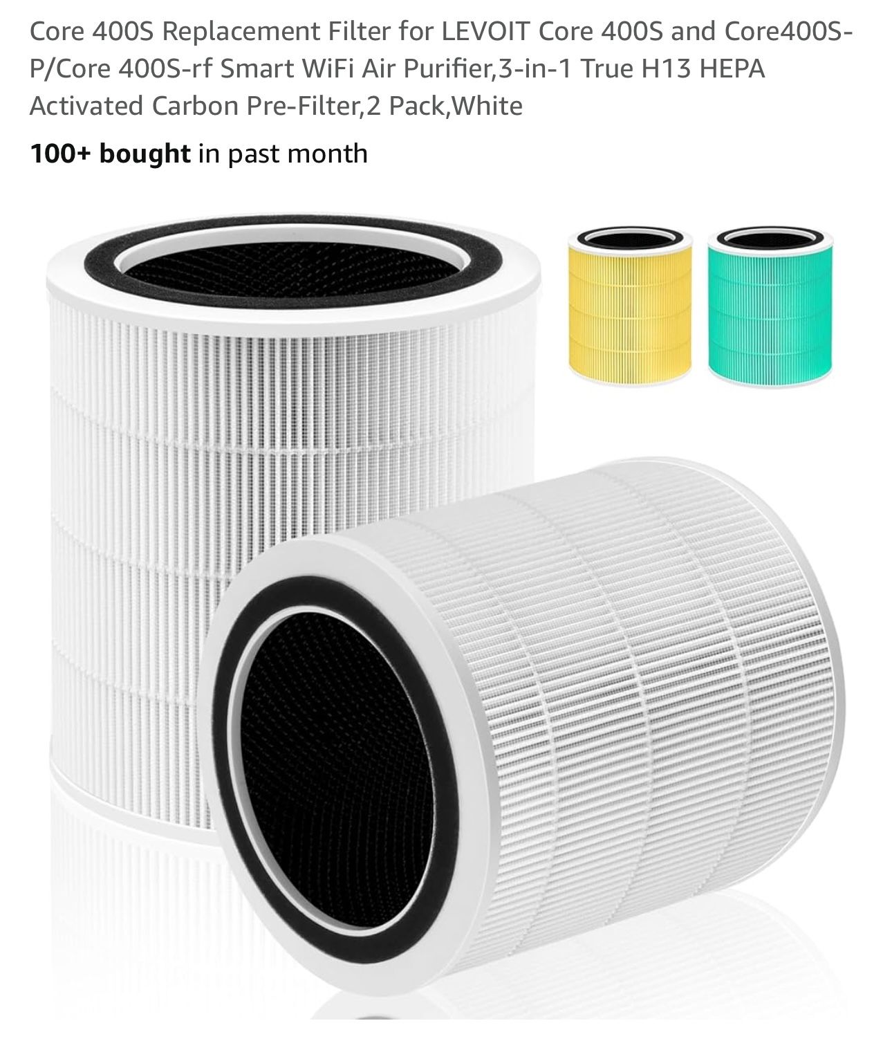 Pulluty Core 400S Replacement Filter for LEVOIT Core 400S and Core400S-P/Core 400S-rf Smart WiFi Air Purifier,3-in-1 True H13 HEPA Activated Carbon Pr