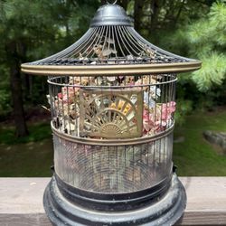 Black Round Bird Cage - Primitive Black & Gold Wire Cage