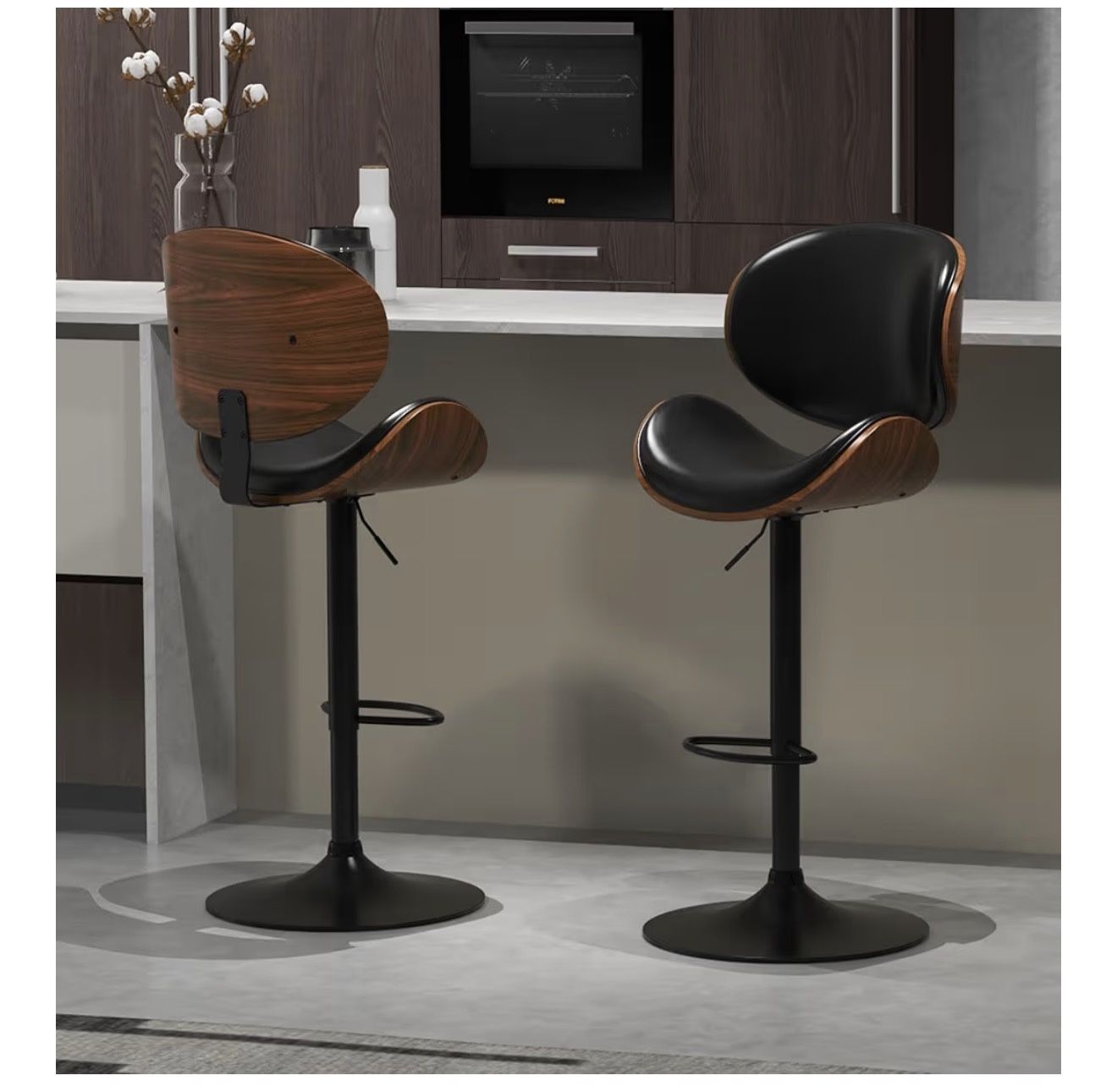 Juego de 2 taburetes de bar para encimera de cocina, sillas de altura de barra ajustables, taburetes de bar giratorios modernos con asiento y r