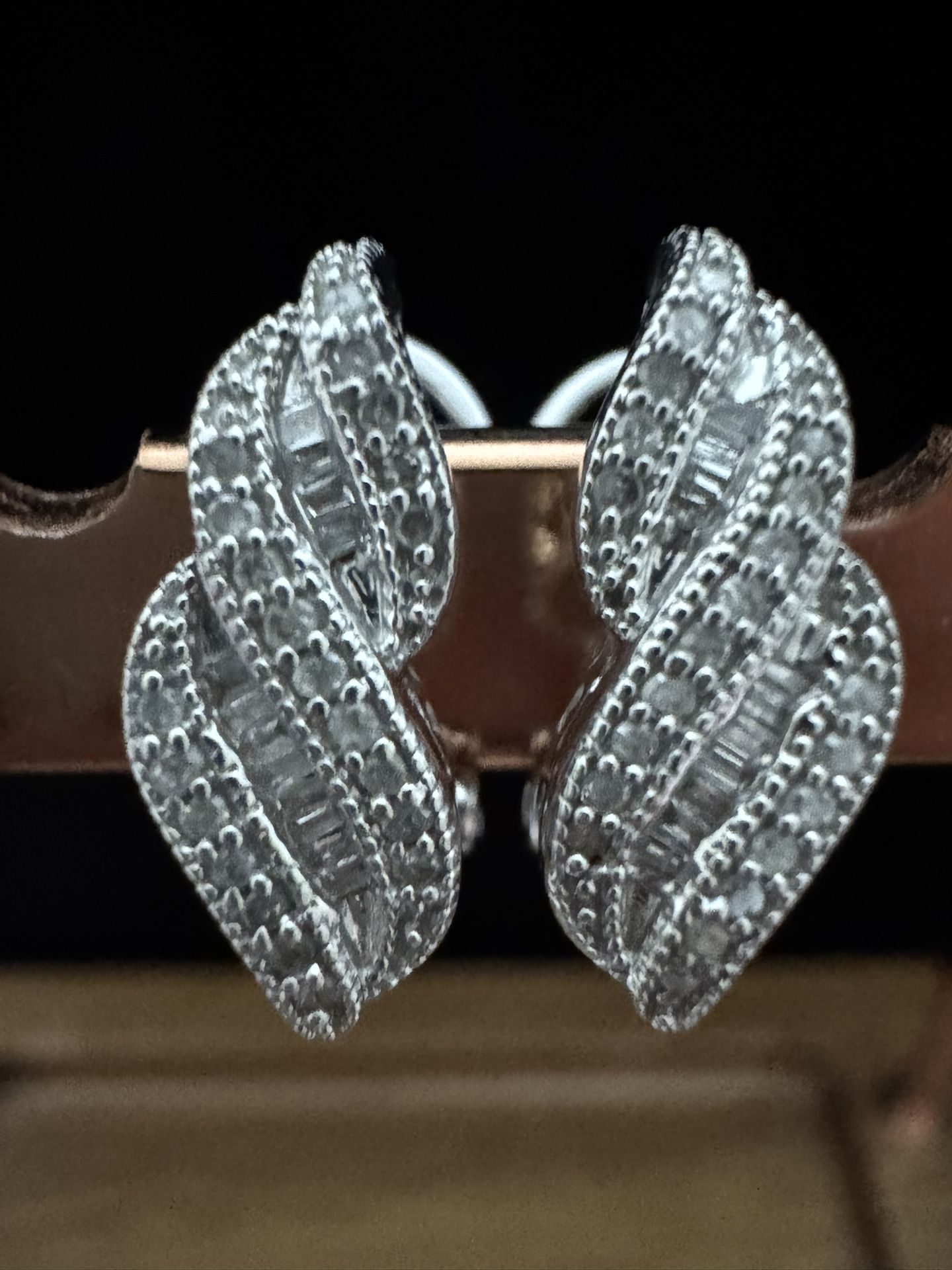 Sterling Silver ~1/4CTW Diamond Crossover Omega Back Earrings