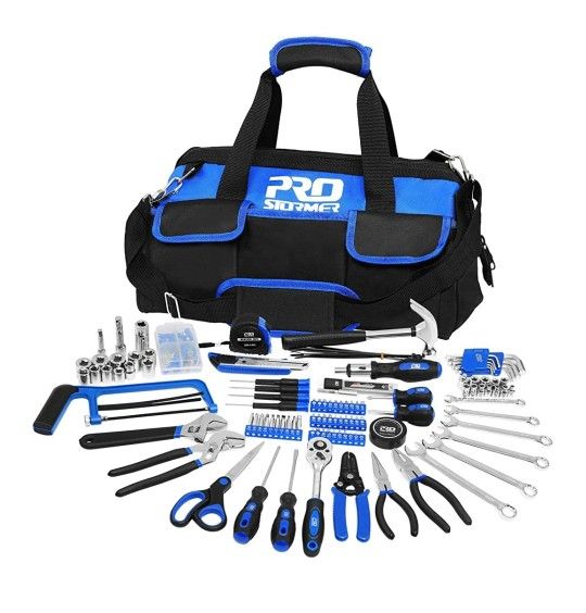 198-Piece General Household Hand Tool Set, PROSTORMER Multi-Purpose Basic Home Repair Tool Kit with Easy Carrying Storage Bag for DIY and Home Mainten