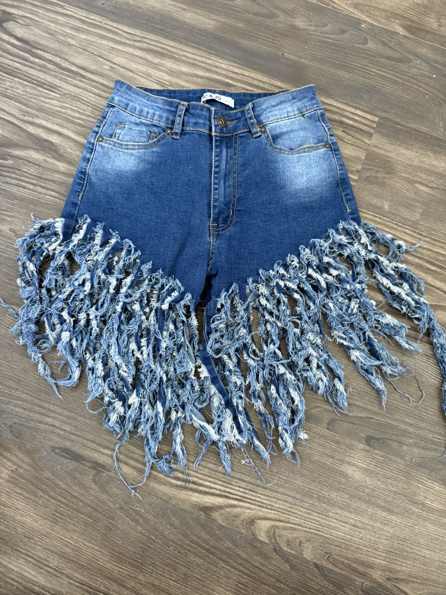 Fringe Distressed Denim Shorts - Size Small