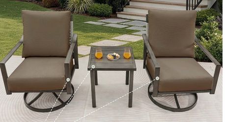 New 3 pc metal patio woven swivel rocking chair bistro table set