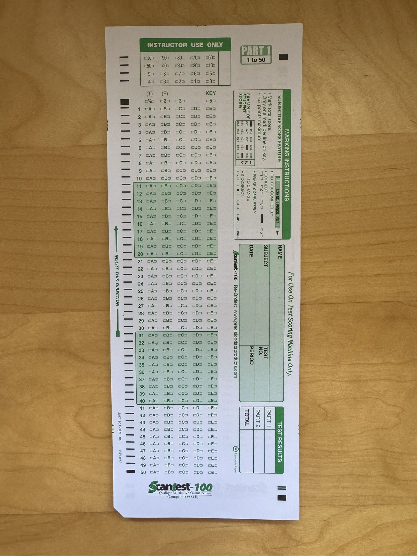 Scantest-100 Double-Sided Scantrons 882E Compatible (90 sheets)