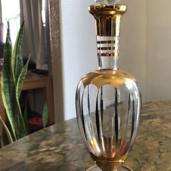 Bohemia Black And Gold Crystal Vase Antique