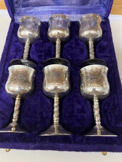 Vintage Silver Goblet Set-6 Pieces With Original Case