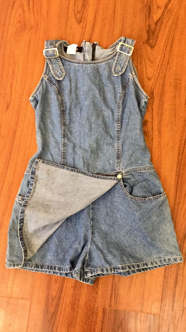90s Vintage Jordache Jeans Overall Romper Skort Dress Size 9/10