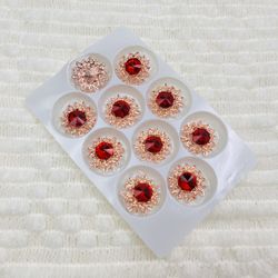 Rhinestone red flat back button, embellished red button