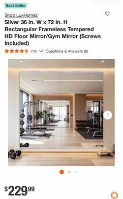 LuxHomez 36x72 Frameless Tempered Floor/Gym Mirror