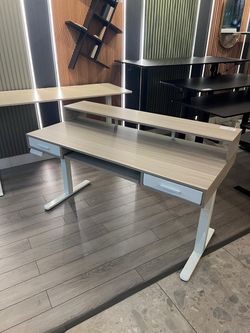 63" White Standing Desk with Drawers