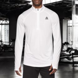 Reebok Men’s White Trail Quarter-zip Long Sleeve Active Sweatshirt Sz L