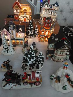 Christmas Village Set with Lighted Buildings and Figurines