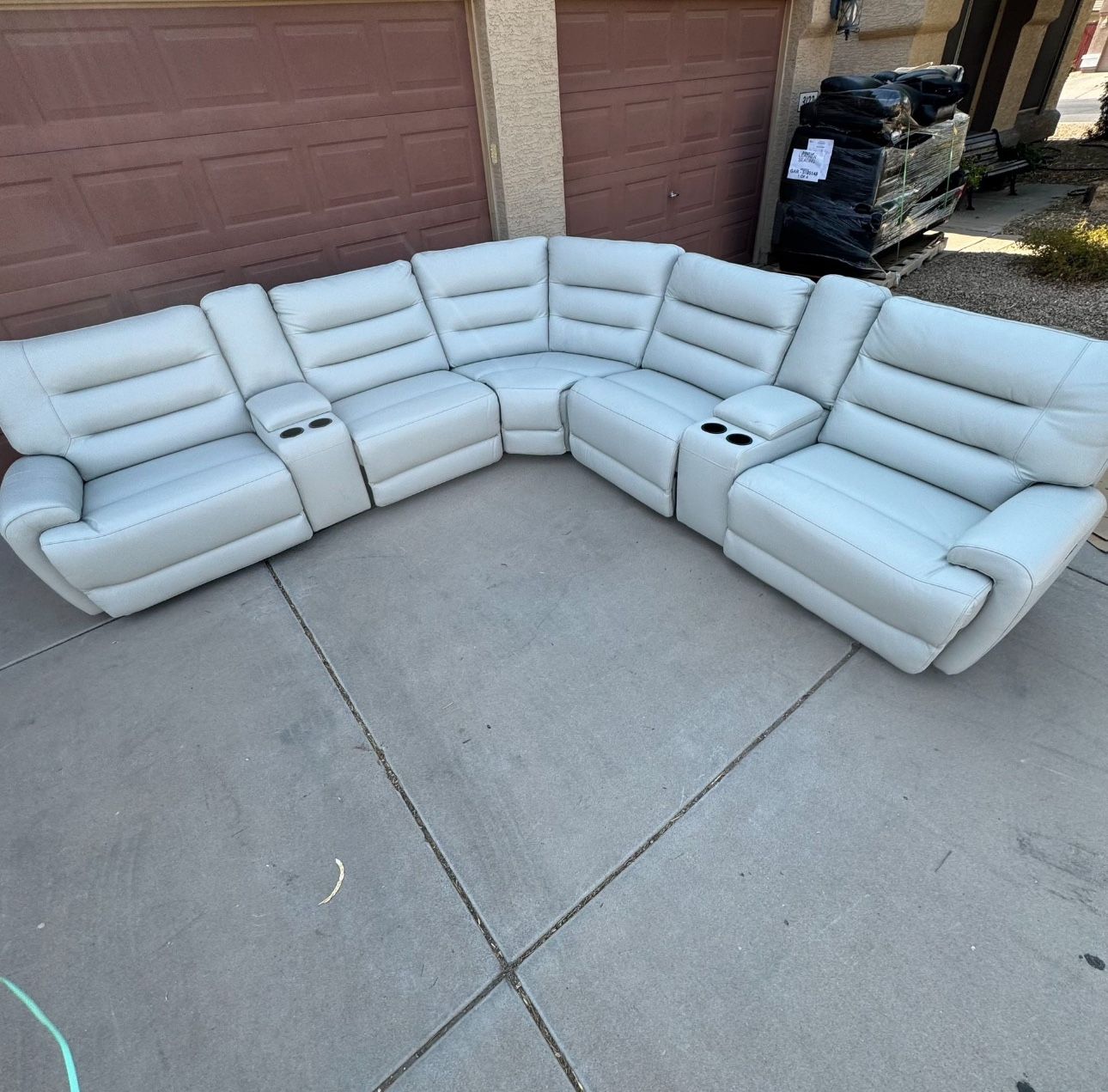 Aubrey 7-piece White Leather Reclining Sectional Couch Retails $3499