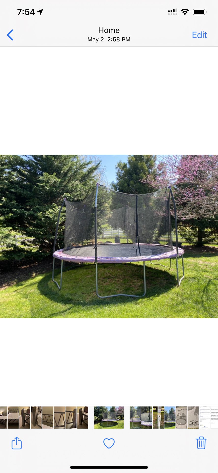 Sold-will mark as sold once it’s picked up today 15’ Trampoline