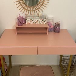 Pink And Gold Vanity Desk And Bench 