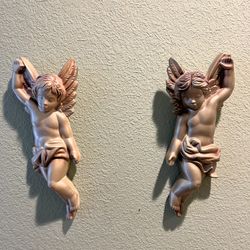 Vintage 2 Cherubs Angels Wall Decor Chalk Ware Golden 1968 Miller Studios