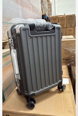 Carry On Zipperless Suitcase, Aluminum Frame, Charcoal Metallic, 20" Carry On Luggage, 100% PC Hard Shell, 8010S Aluminum Frame, 8 Spinner Wheels, TSA