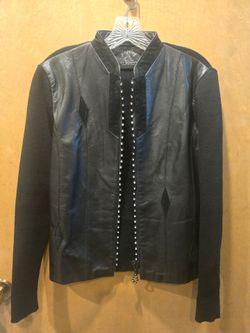 Ying Ying Of Nevada Leather Jacket Knit Rhinestone Zip
