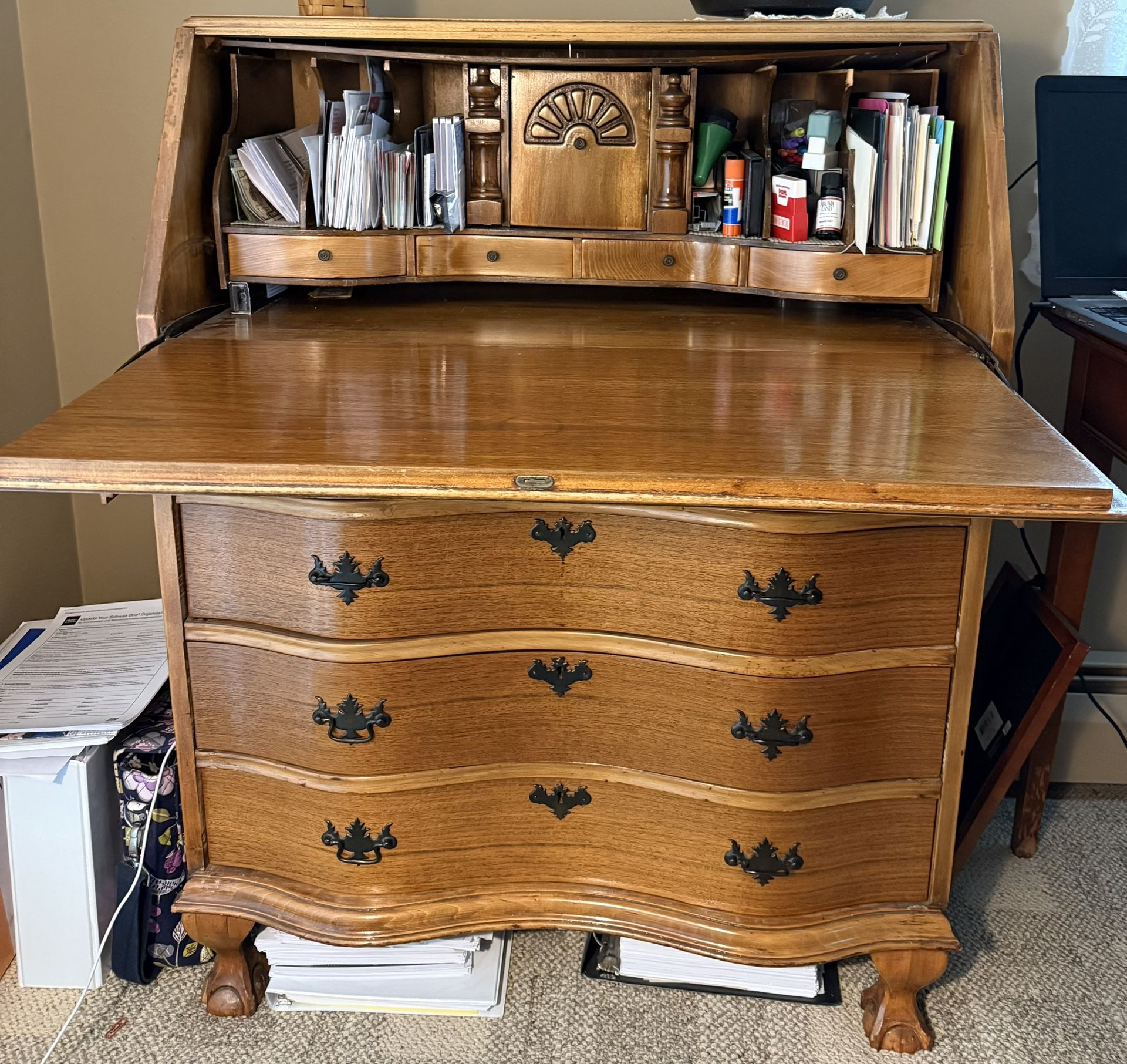 Antique Governor Winthrop Drop Front Clawfoot Desk