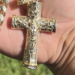 10k nugget cross pendant unique