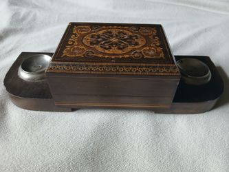 Art Deco Cigarette Dispenser Marquetry Design Flip Top Metal Ashtrays *50.00* Vintage Tobacciana