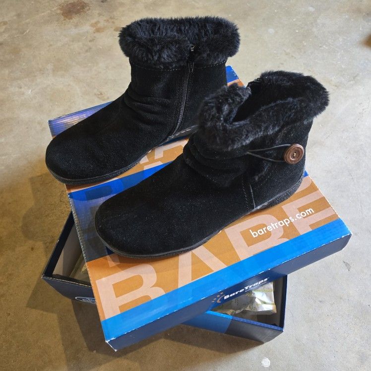 BareTraps Laurel Ankle Boots Women's 6/5 - 7 (M) Black Leather Faux Fur Lined Zip Bootie