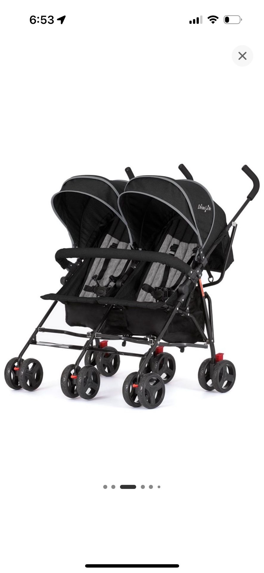 Dream On Me Volgo Twin Umbrella Stroller in Black,
