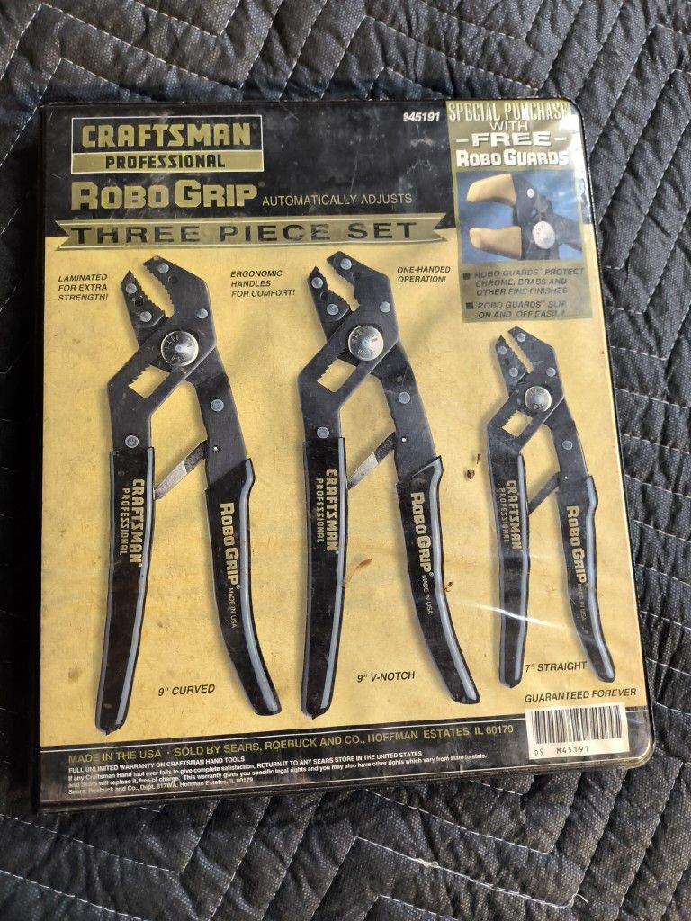 Vintage Craftsman Professional Robo Grip Pliers Guards Case 3 Piece Tool Set Channel Locks