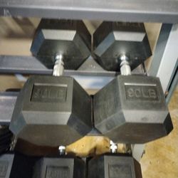 PAIR OF RUBBER   90  LB.  HEX    DUMBBELLS 
