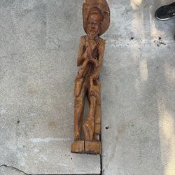 Hand Carved Wooden Man Statue – Rustic Western Decor 