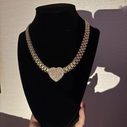 Pink & White CZ Heart/ Butterfly Pendant Necklace – Luxury Rolex Chain