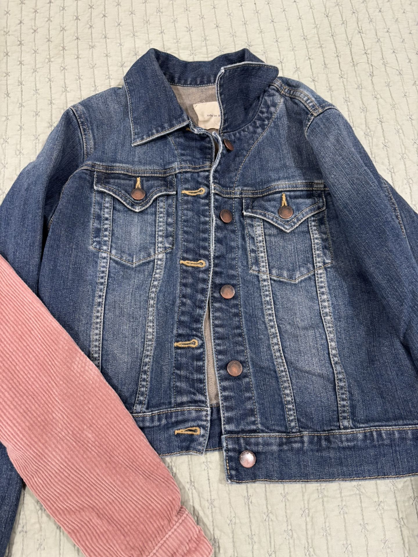 Life In Progress Jacket Womens Small Dark Blue Denim Button Front Crop Jean Jacket