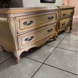 Pair Of Vintage Nightstands With Marble Top- 39”Lx20”Wx23.5”H
