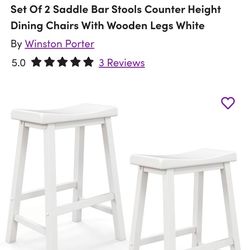 Set Of 2 Saddle Bar Stools Counter Height Dining Chairs With Wooden Legs White