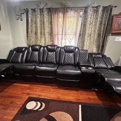 Luxurious Black Reclining Couch with LED Lights - Your Ultimate Comfort Awaits!